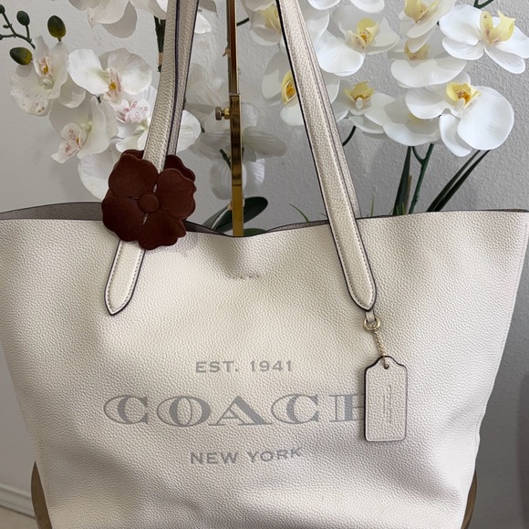 Coach Handbags - Coach Cream Tote Bag with Brown Accent